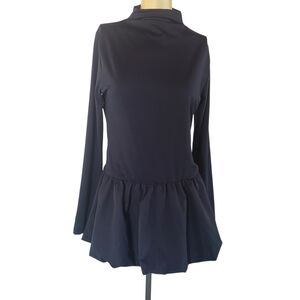 SHEIN Navy Mock Neck Bubble Bodysuit | Dramatic Peplum Mini Look - Size Large